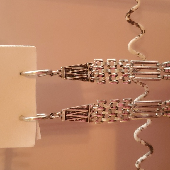 Free People, silvertone, antique style, gatelink, bar, and tassel earrings. - Picture 2 of 4